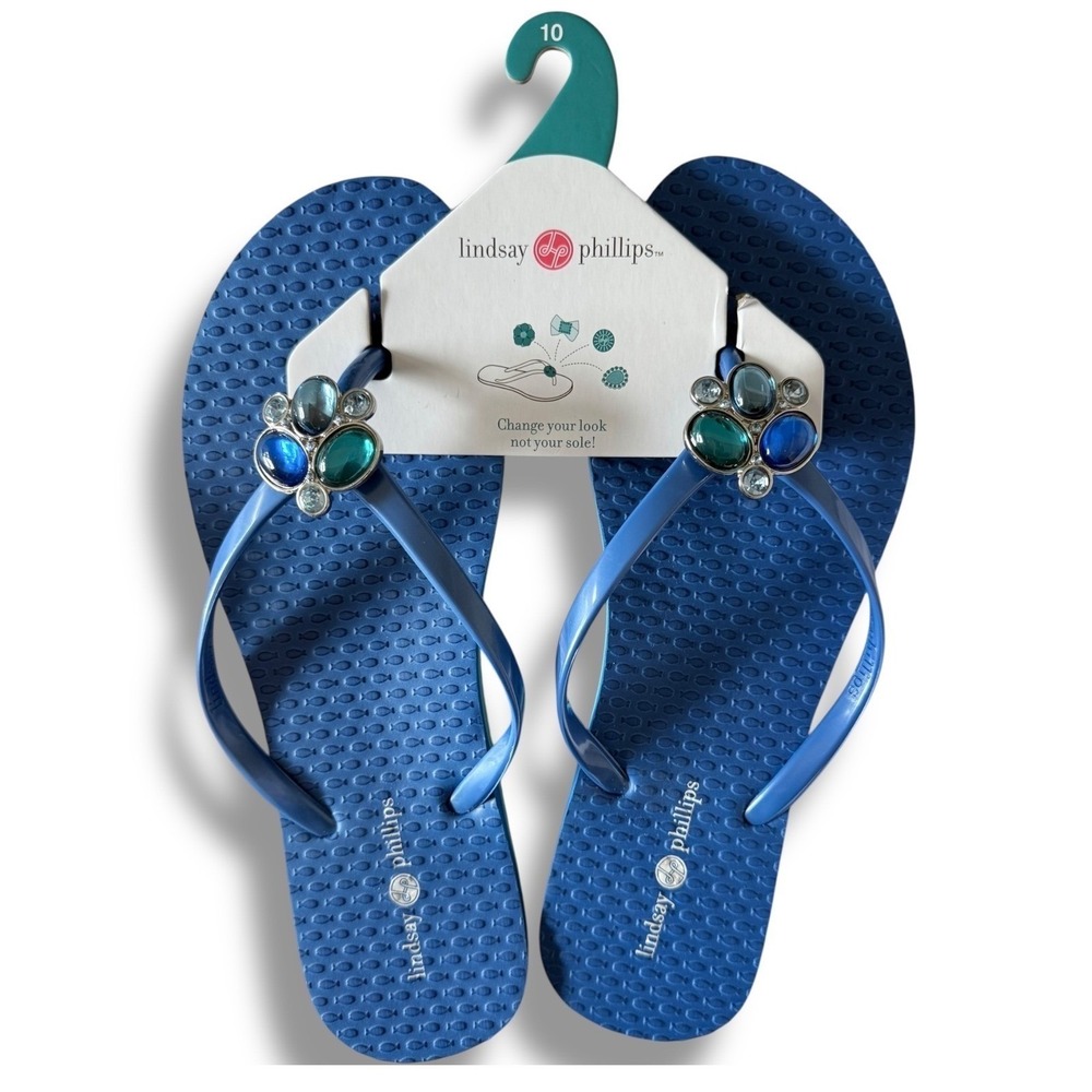 Lindsay Phillips Embellished Flip Flops Kelli Princess Blue Sz 10 sandals NEW - Picture 15 of 16
